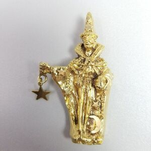 Vintage Kirks Folly Wizard Holding Star Brooch, Gold Tone Signed Lapel Pin